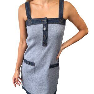 CHANEL Vintage 07P CC Mark Logo Sleeveless Dress #34 Denim Blue Cotton [106388]